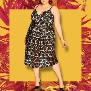 City Chic ‘So Fancy’ Lace Midi Dress in “Black & Beige” Plus Size 24